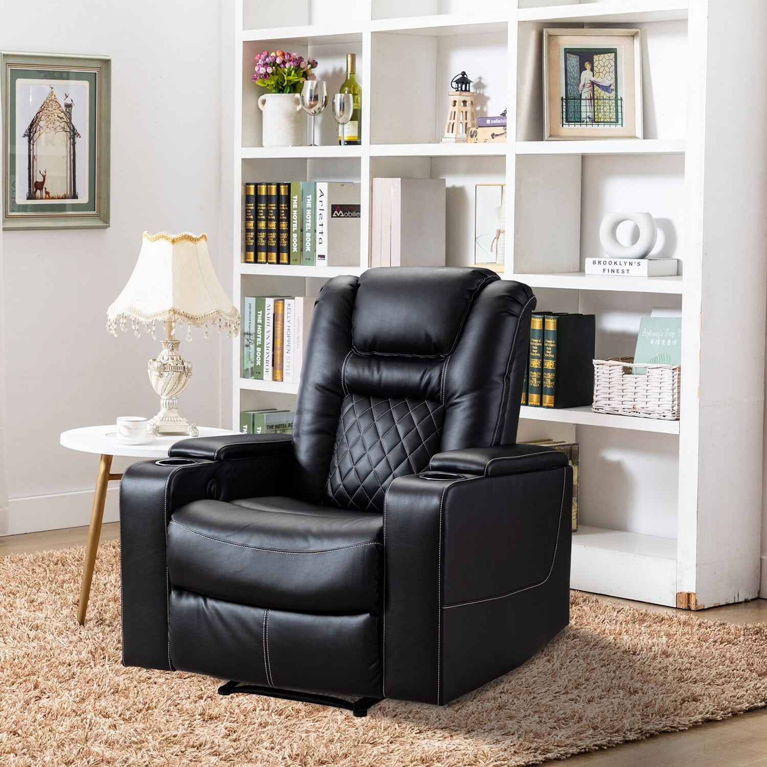 Ebello Home Inc Breathable Leather Home Theater Seating with with USB