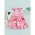 thumbnail image 2 of Kids Girls Casual Dress Floral Printed Ruffled Sleeveless Loose Bandage Sling Dress, Pink, 2 of 8