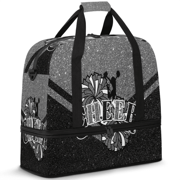 Herdesigns Cheer Black Grey Foldable Travel Duffel Bag with Shoe Compartment, Weekend Overnight Carry On Bags for Men Women, Large Sports Gym Luggage