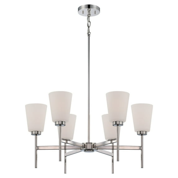 Nuvo Lighting 65216 - 6 Light Polished Nickel White Satin Glass Shades Chandelier Light Fixture (Benson - 6 Light Chandelier w/ Satin White Glass)