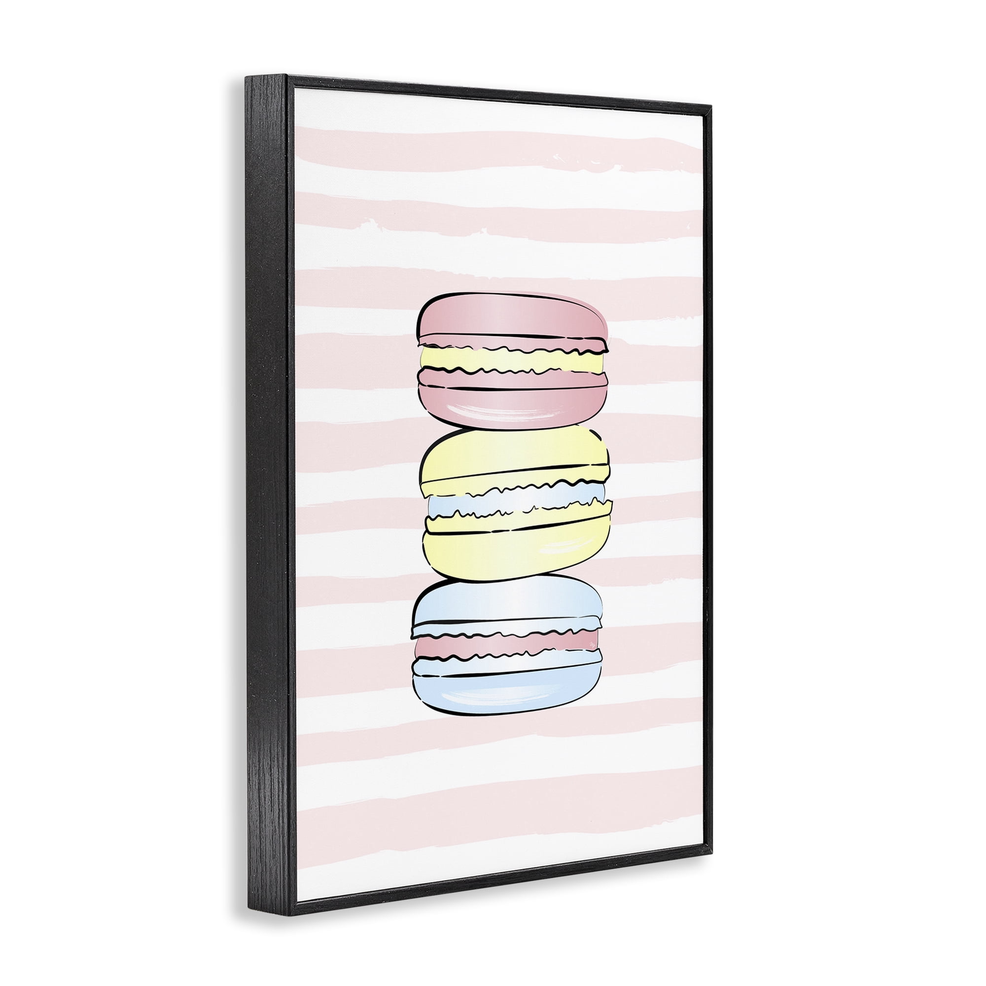 Stupell Industries Pink Stripes Macarons Food & Beverage Painting Black Framed Art Print Wall Art, 16 x 24