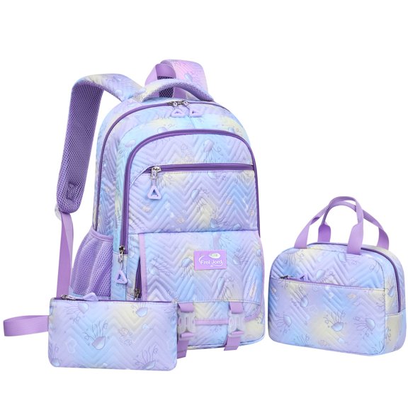 Dreamy Gradient Jellyfish Oxford Cloth Backpack Three-Piece Set, Shoulder Bag with Insulated Lunch Bag and Pencil Case Set