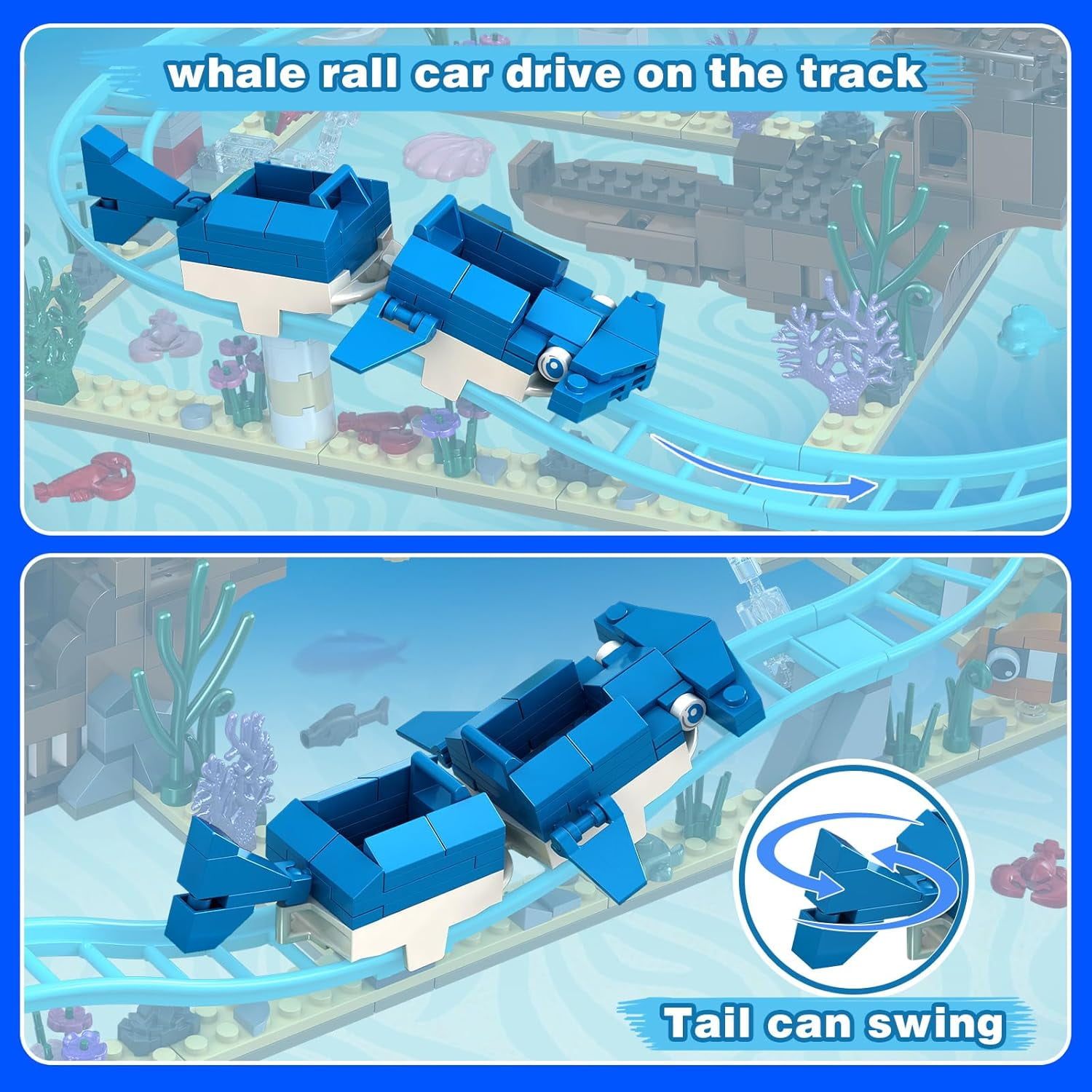 Ocean Roller Coaster, Explorer Ship Building Toy Set Compatible with Lego, Sea Animal Toys Gifts for Girls Boys with Transformations from Shark, Dolphin, Turtle, Fish building set