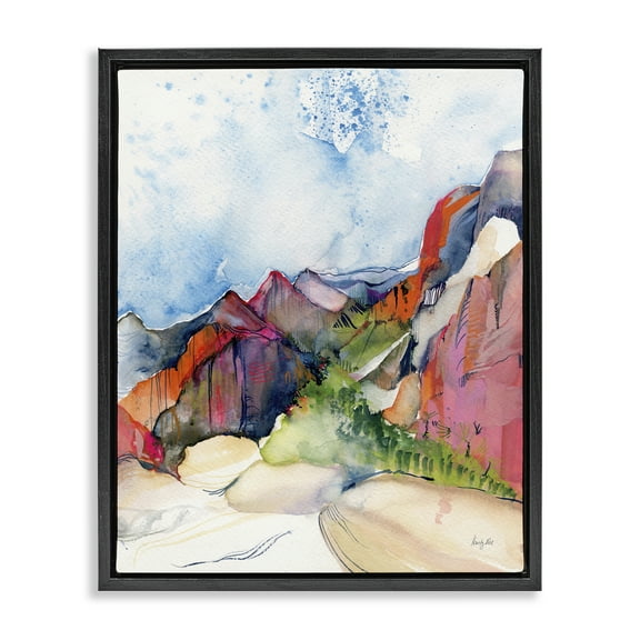 Stupell Industries Desert Days Abstraction Landscape & Nature Painting Black Floater Framed Canvas Art Print Wall Art, 17 x 21