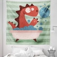 thumbnail image 1 of Dinosaur Funny Tapestry, Dino Bath Time Bubbles Lettering Playful Siling Face of Animal Illustration, Fabric Wall Hanging Decor for Bedroom Living Room Dorm, 5 Sizes, Multicolor, by Ambesonne, 1 of 1