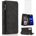 thumbnail image 1 of REQO Compatible with Xiaomi Redmi Note 12 Pro 5G / Poco X5 Pro 5G Wallet Case Tempered Glass Screen Protector and Zipper Leather Flip Cover Card Holder Stand for Redme Note12 12Pro Women Men Black, 1 of 8