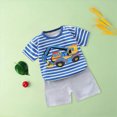 thumbnail image 5 of Kaprioy Toddler Boy Summer Clothes Construction Truck Print Striped T-Shirt & Shorts Set Soft Cotton Toddler 2Pcs Outfit, 5 of 5