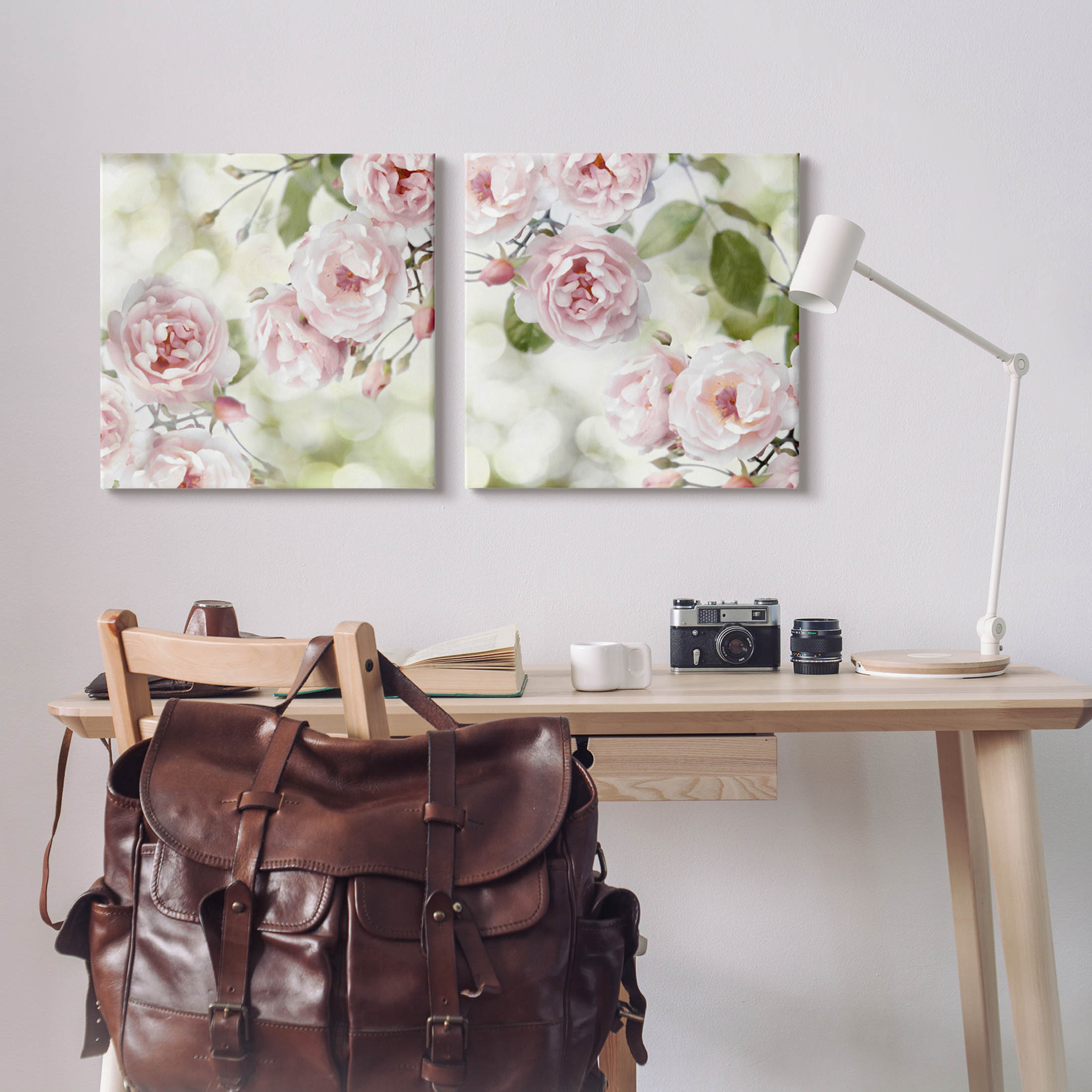 Blooming Rose Bush Floral Nature Botanical & Floral Graphic Art Gallery Wrapped Canvas Print Wall Art, Set of 2