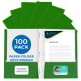 thumbnail image 1 of Carpeta de papel EPI, paquete de 100, verde, 2 bolsillos, con broches, 1 of 7