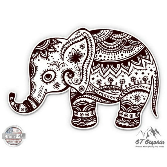 Elephant Henna Beautiful - 3" Vinyl Sticker - For Car Laptop I-Pad Phone Helmet Hard Hat - Waterproof Decal