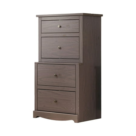 Stav Tall Dresser Chest with 4 Drawers, Plank Style, Gray Solid Wood