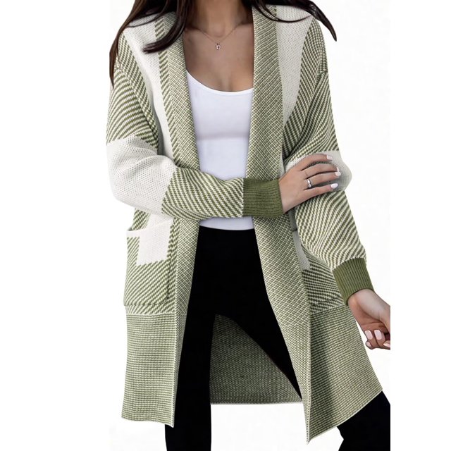 Jersey tipo cárdigan Astylish Chunky para mujer, de gran tamaño, verde