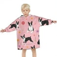 thumbnail image 3 of Boston Terrier Dogs and Flowers Blanket Hoodies for Kids 6-13YR Oversize Wearable Blanket Hoodies for Boys Girls Teens, 3 of 7