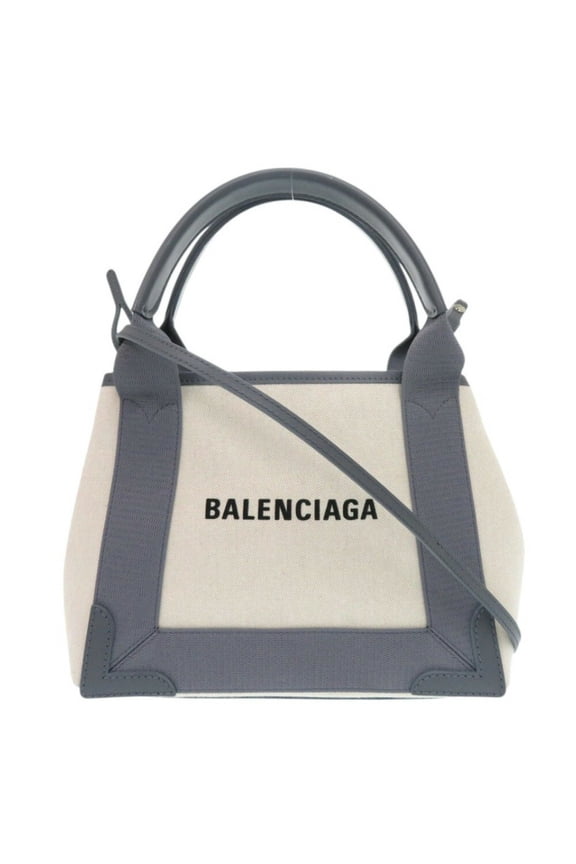 Pre-Owned Balenciaga Navy Cabas XS 390346 Canvas Leather Grey Light Beige... (Good)