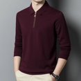 thumbnail image 4 of Camiseta de manga larga de lana con cuello con cremallera, informal, de negocios, para primavera y otoño, para hombres de mediana edad, de color sólido, antiarrugas, 4 of 5
