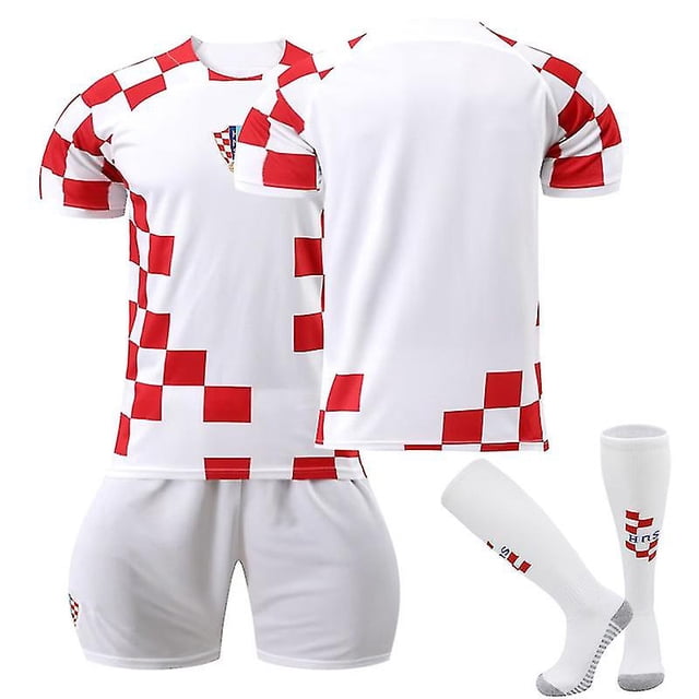 22 (120-130 CM) Croacia Jersey local Copa del mundo 2022/23 Croacia Equipo Jersey Camiseta de fútbol Camiseta Pantalones cortos Kits Fútbol Conjuntos de 3 piezas para niños adultos esquí esquí Gafas de esquí