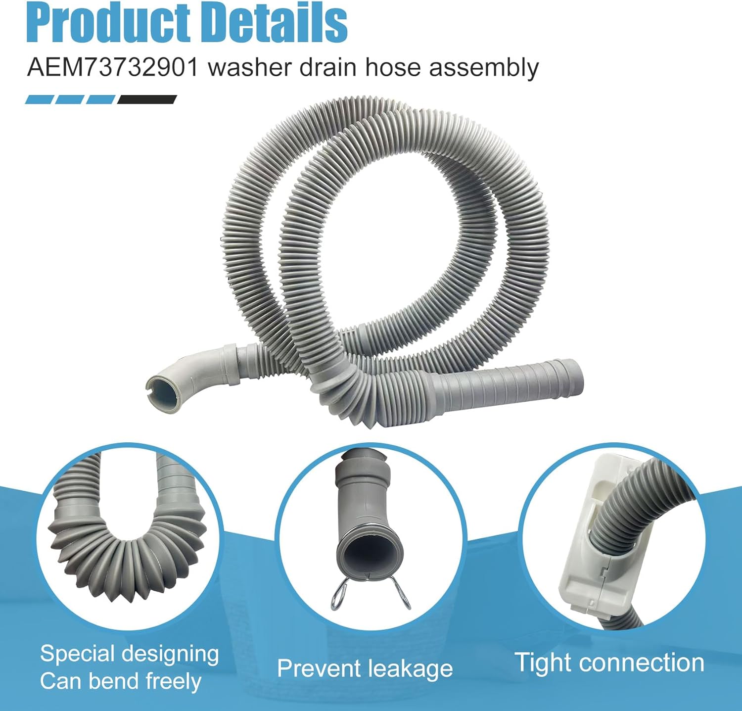 AEM73732901 Washer Drain Hose for LG Kenmore, Washing Machine Drain Hose Replacement, Replaces Parts Number AEM73732901 AEM74053001 MEGJ62685201 2702257 PS8749199 PS8749199