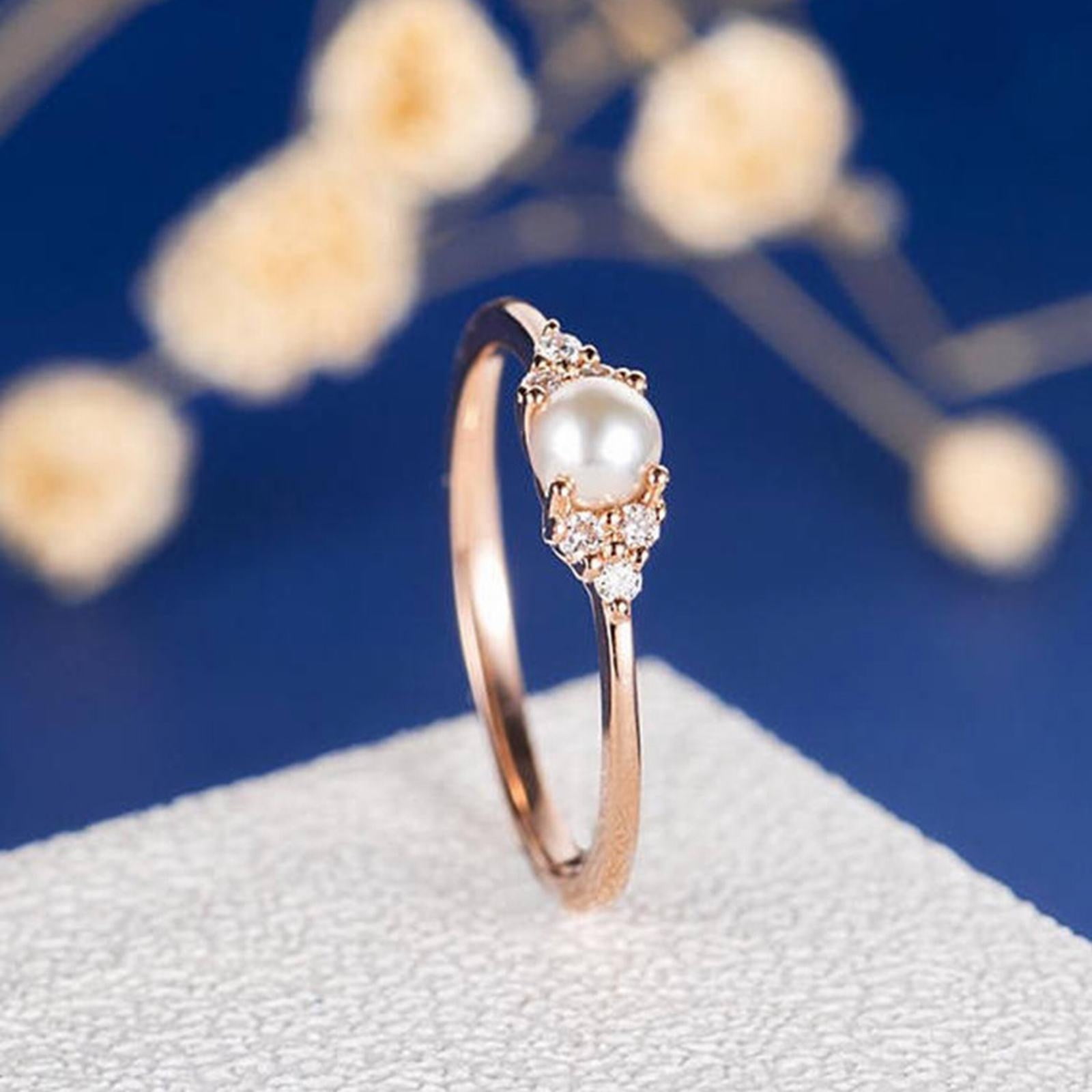 Buy Pearl Engagement Ring Rose Gold Round Cut Unique Solitaire Diamond  Eternity Wedding Bridal Anniversary Gift for Women June Birthstone Ring  Online in India - Etsy