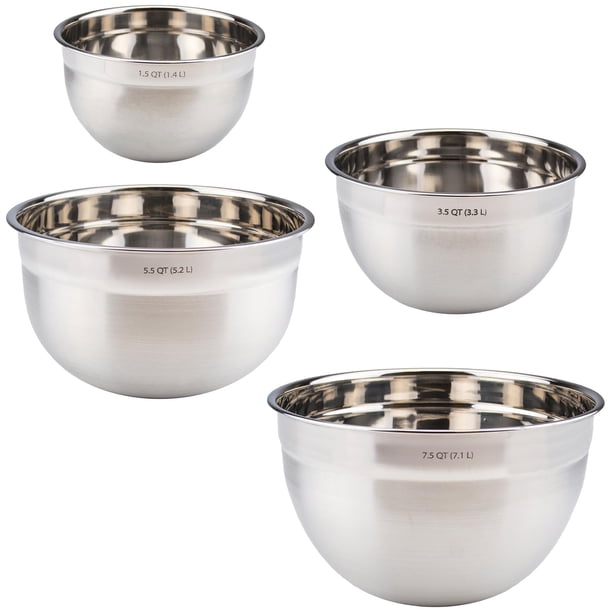 Tovolo Juego De 4 Tazones Para Mezclar De Acero Inoxidable, Pequeños, Medianos, Grandes, Xl, Juego De Tazones De Metal Para Cocinar, Preparar Hornear, Aptos Para Lavavajillas, Juego De Tazones Para Me
