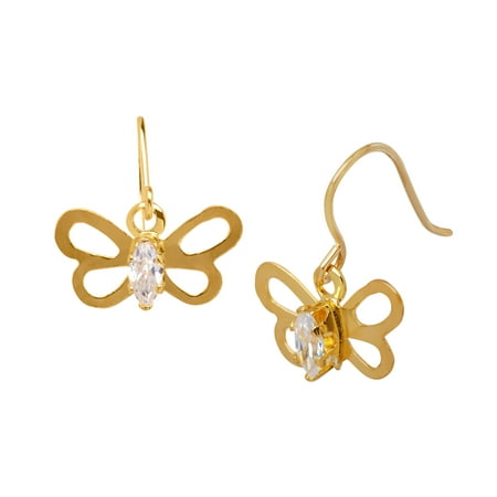 Butterfly Drop Earrings with Cubic Zirconia in 14kt Gold