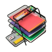 Mind Reader 3 Tray Metal Letter Organizer with Pull Out Drawer and Storage compartments, Black