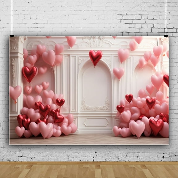 10x8ft Valentines Day Backdrop, Pink Red Hearts Backdrops for Photography,Valentine Banner for Valentines Decorations