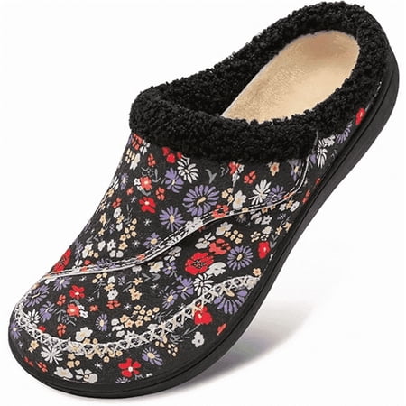 Barerun Womens Wide Slippers with Memory Foam & Rubber Sole Diabetic Friendly