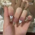 thumbnail image 1 of Fofosbeauty 24pcs Press on False Nails Tips, Short Coffin Fake Nails, Short coffin Ice warm brown Diamond Heart, 1 of 7