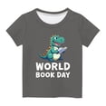 thumbnail image 2 of Zwiiyzr Summer Shirts for Girls and Boy Toddler Kids "World Book Day" Short Sleeve Round Neck Tee for 3-14 Years Gray, 2 of 4