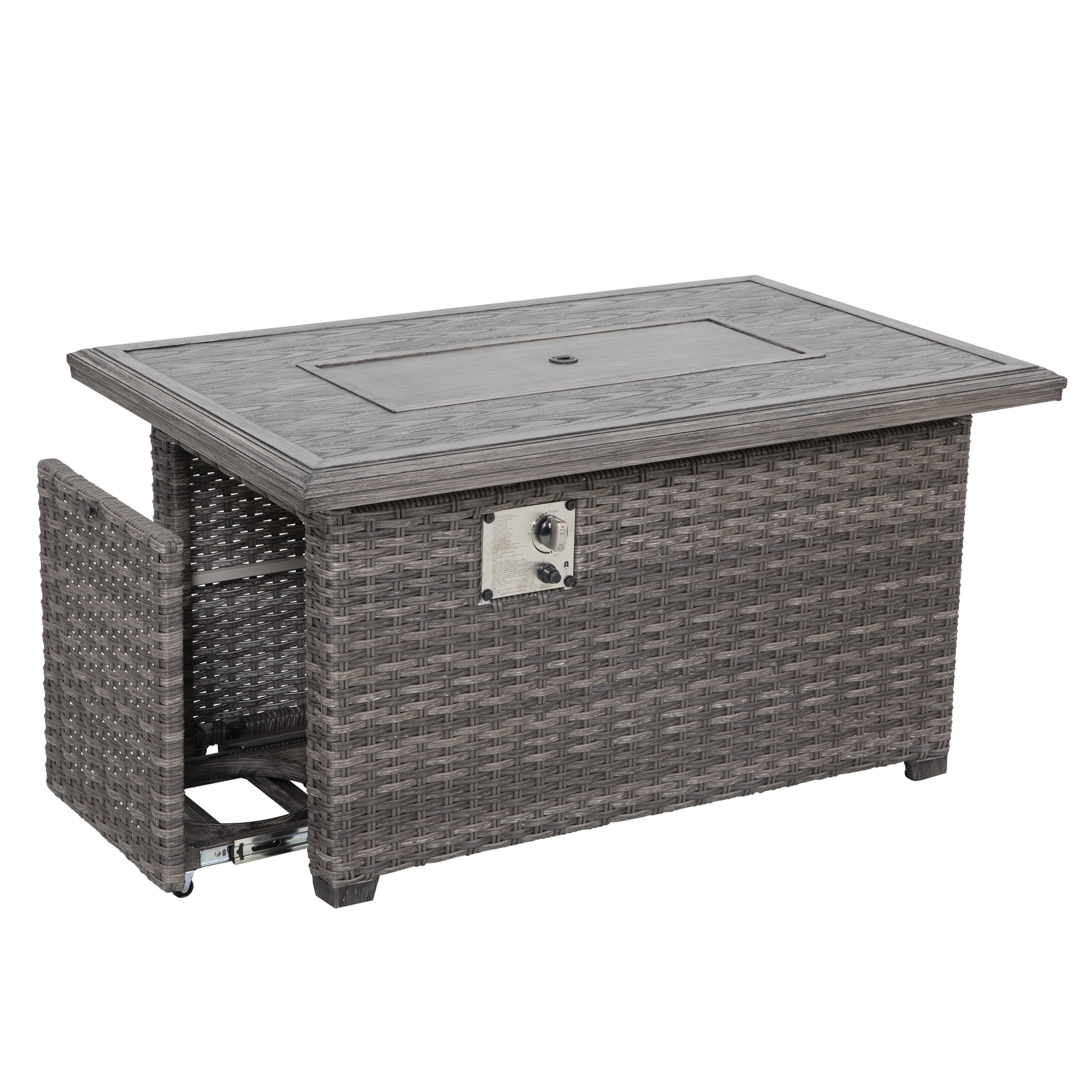 Nuu Garden Outdoor Aluminum Rattan Fire Pit Table, Outdoor Propane Gas Fire Pit Table