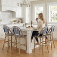 thumbnail image 4 of Navy Blue & White Rattan Barstool Set - 2 Barstools, Outdoor Patio Furniture, 4 of 7