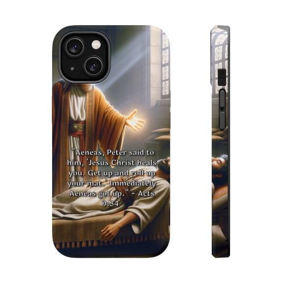 DistinctInk Tough Case for Apple iPhone 14 (6.1" Screen), Compatible with MagSafe Charging - "Aeneas' Healing: Acts 9:34 - Jesus' Miraculous Power Demonstrated"