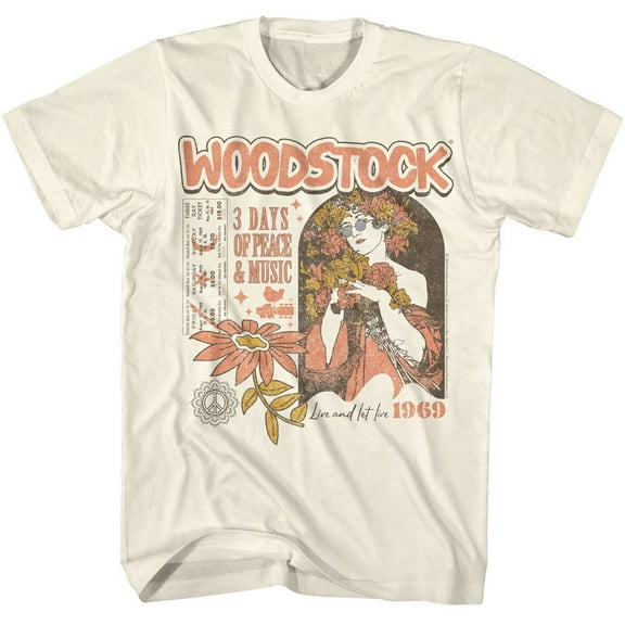 Woodstock Hippie Flower Girl Natural Adult T-Shirt