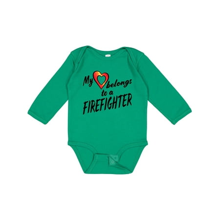 

Inktastic My Heart Belongs to a Firefighter with Red Heart Gift Baby Boy or Baby Girl Long Sleeve Bodysuit