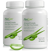 AloeCure Organic Aloe Vera Capsules, 160,000mg Inner Aloe Leaf Equivalent per Serving, Support Gut Health & Digestive Comfort, Stomach Acid Buffer, Natural Immune Supplement, Aloin Free, 60Capsx2Btl