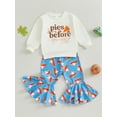 thumbnail image 2 of Suealasg Toddler Girl Fall Winter Outfits Long Sleeve Letter Print Sweatshirt + Pie Print Flare Pants Set 6M 1T 2T 3T 4T Kids Baby Girl Thanksgiving Clothes 2Pcs Infant Girl Pants Sets, 2 of 8