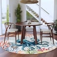 thumbnail image 4 of Sea Octopus Round Living Room Rugs 7 ft, Vintage Watercolor Ocean Animals Colorful Corals Seaweed Blue Washable Area Rug with Non-Slip Sturdy Edge Binding Round Carpet for Kitchen Office Bedroom, 4 of 9