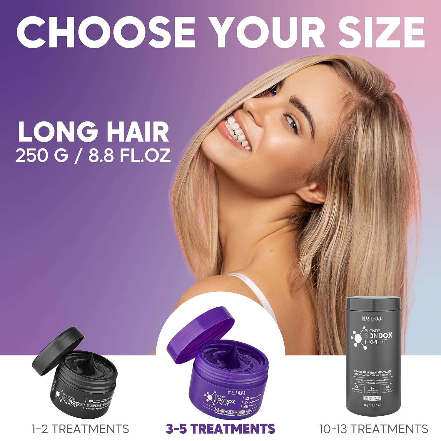 Blonde Bondox Hair Treatment 8.8 oz, Hair Mask for All Hair Types - Formaldehyde-Free & Cruelty-Free - Results for up to 1-3 months - Marine Collagen & Almond Oil - Moisturizer Thermal Mask
