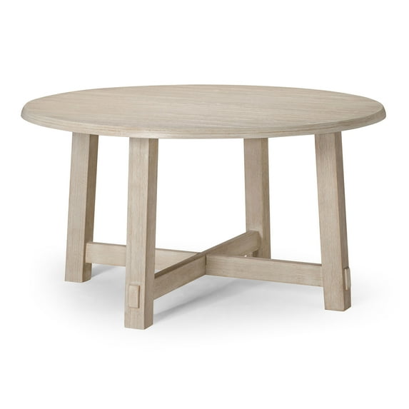 Open Box Maven Lane Sasha Large Circular Wood Round Dining Table for Modern Kitchen, Bistro, or Meeting Room in Rustic Weathered White Finish
