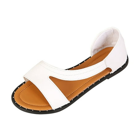 

Womens Sandals Ladies Fashion Summer Solid Color Open Toe Flat Comfort Beach Casual Sandals