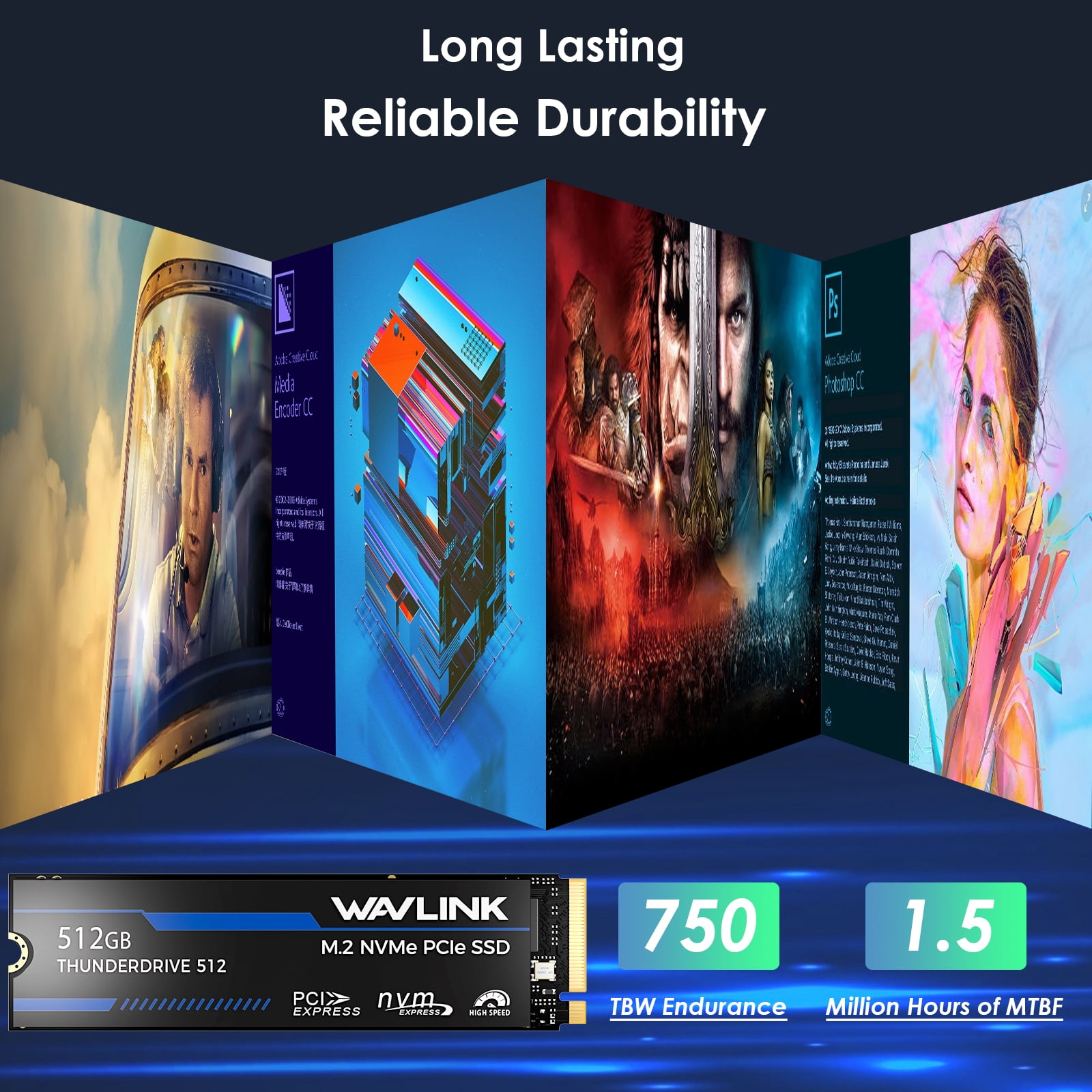 WAVLINK Internal Solid State Drive 512GB NVMe SSD M.2 2280 PC Gaming SSD, 3500MB/s Read, 2700MB/s Write for PS5/ PC/ Laptop