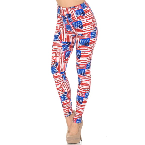 Buttery Soft Watercolor USA Flag Leggings (One Size Regular,Red)