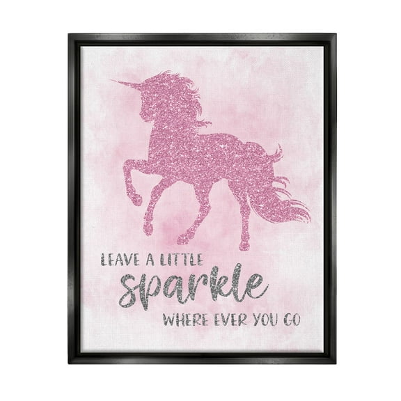 Stupell Industries Leave A Little Sparkle Phrase Pink Shimmer Unicorn Jet Black Framed Floating Canvas Wall Art, 16x20, by Natalie Carpentieri