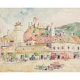 thumbnail image 2 of Ivan Ivanec 18x15 Gold Ornate Wood Frame and Double Matted Museum Art Print Titled - Trenczyn - a View of a Fragment of the City with the Castle Hill (1944), 2 of 4