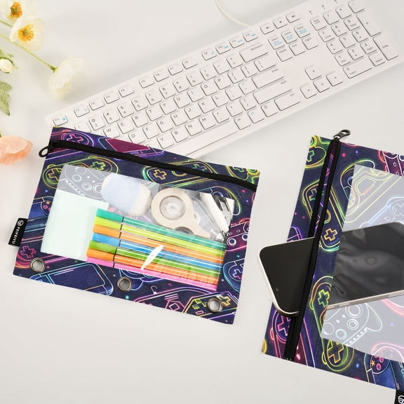 Gaming Machines Multicolor 2 Pack Pencil Pouches Zipper Pencil Case 3 Ring Pencil Pouch Cosmetic Bag
