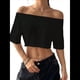 thumbnail image 2 of Camisetas Holgadas de Corta con Hombros Descubiertos para Mujer Y2K Negro S, 2 of 7