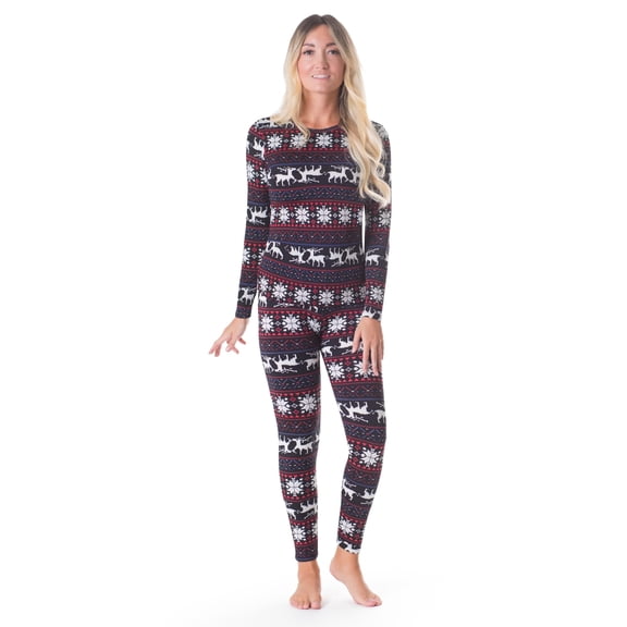 Rocky Women Thermal Top and Bottom Warmer Cold Weather Underwear Set, Christmas Design 3X