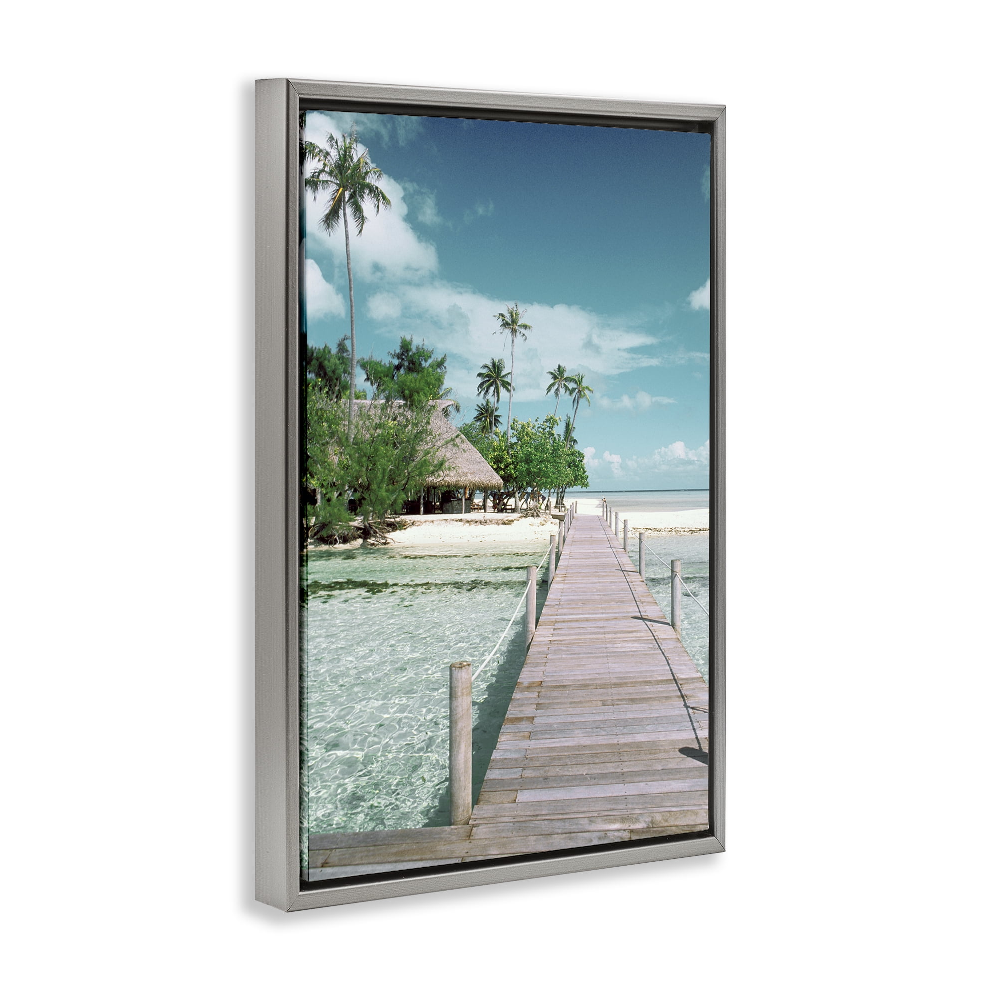 Stupell Industries Tropical Bungalow Bridge Nautical & Beach Photography Gray Floater Framed Canvas Art Print Wall Art, 21 x 31