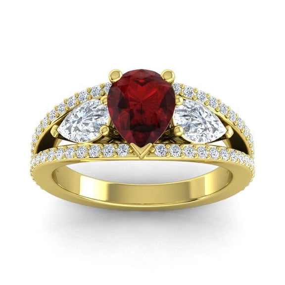 2.00 Carat Pear Cut Garnet Gemstone & Natural Diamond Sparkle Engagement Ring for Women Solid 14K Yellow Gold Size 7 by Diamond-Capitals