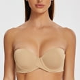 thumbnail image 3 of MELENECA Women's Stay Put Padded Cup with Lift Underwire Push Up Strapless Bras Almond 32DD, 3 of 5